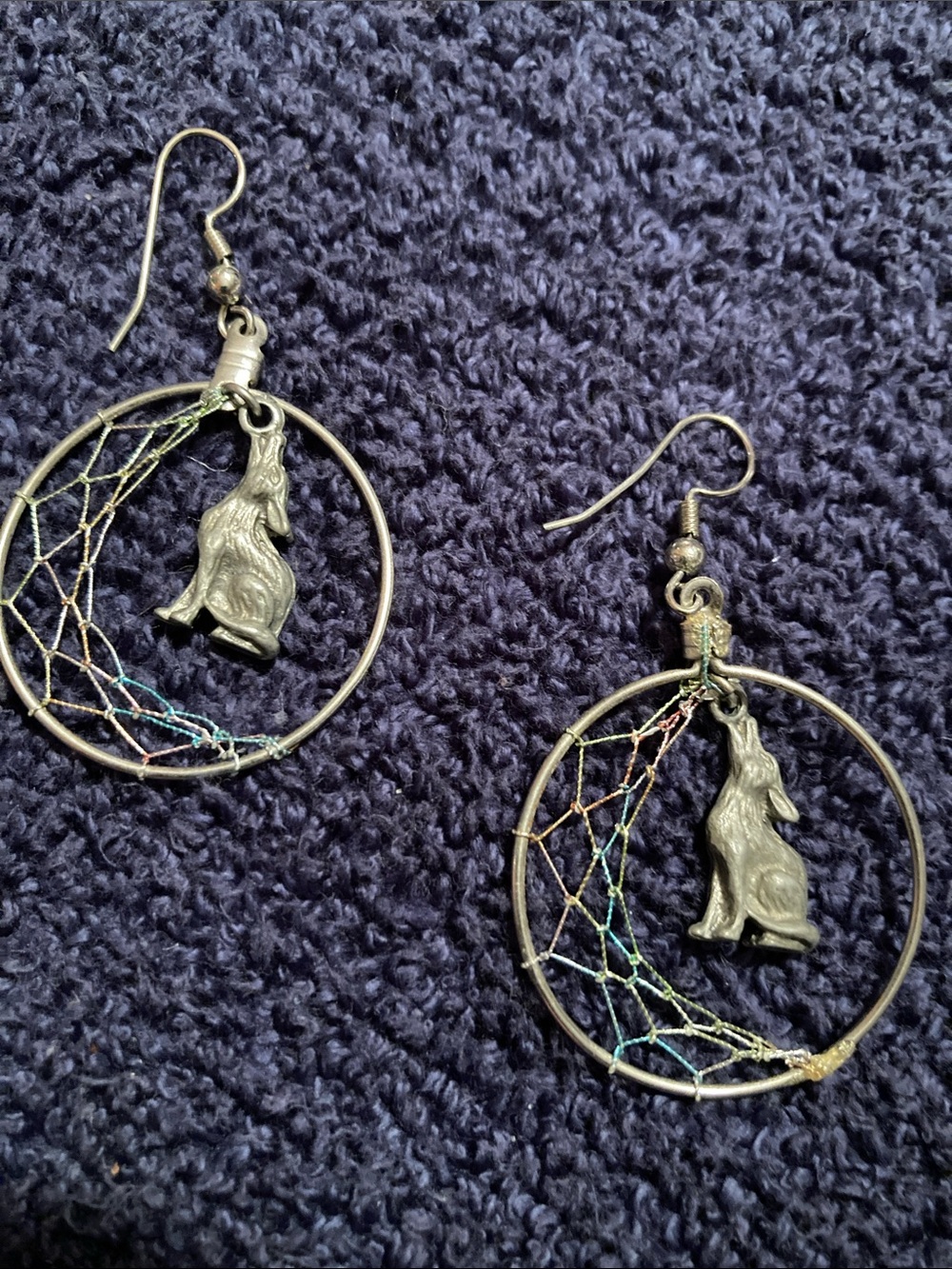 Wolf Charm Dreamcatcher Hoop Earrings in Multicolor